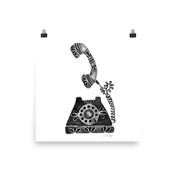 Vintage Rotary Phone – Black Palette • Art Print