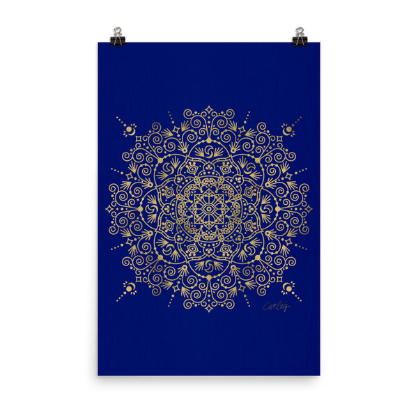 Moroccan Mandala – Gold on Navy • Art Print