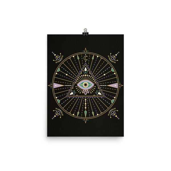 All-Seeing Eye Mandala – Black Palette • Art Print
