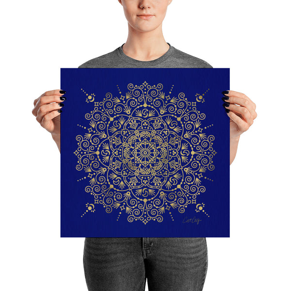 Moroccan Mandala – Gold on Navy • Art Print
