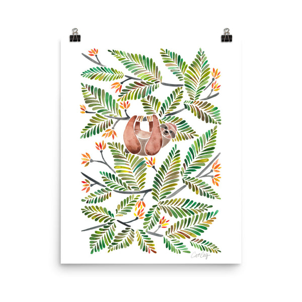 Happy Sloth – Tropical Green Rainforest • Art Print