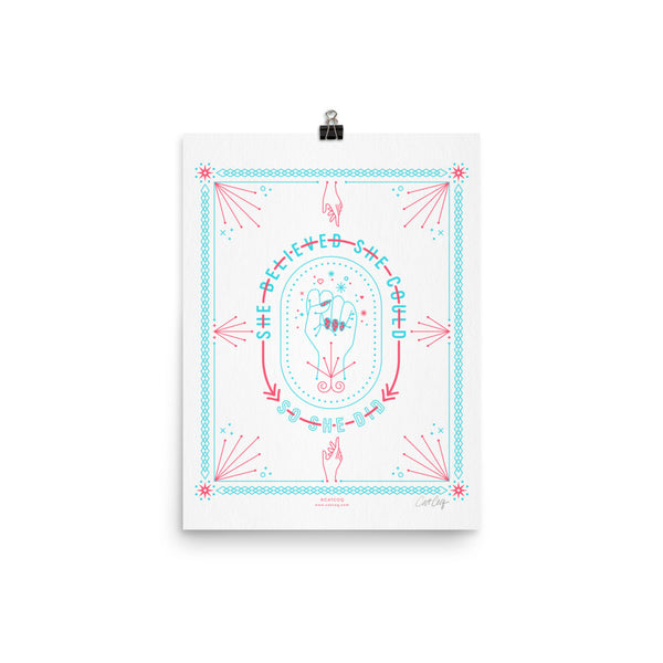 She Believed – Red & Cyan Palette • Art Print