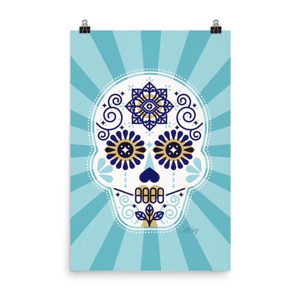 Día de Muertos – Mexican Sugar Skull – Baby Blue Palette • Art Print