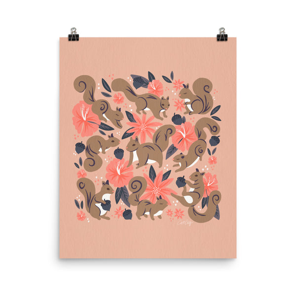 Squirrels & Blooms – Peach & Tan