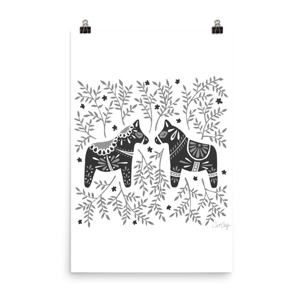 Swedish Dala Horses – Black Palette • Art Print