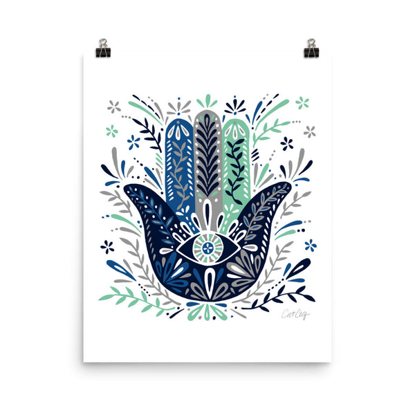 Hamsa Hand – Navy & Mint Palette • Art Print