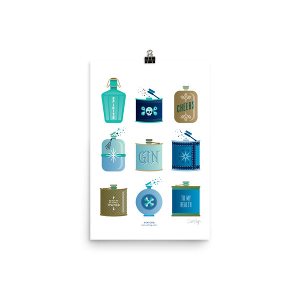 Flask Collection – Blue & Brown Palette • Art Print