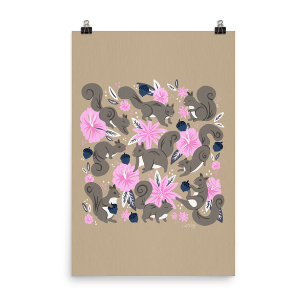 Squirrels & Blooms – Navy & Blush