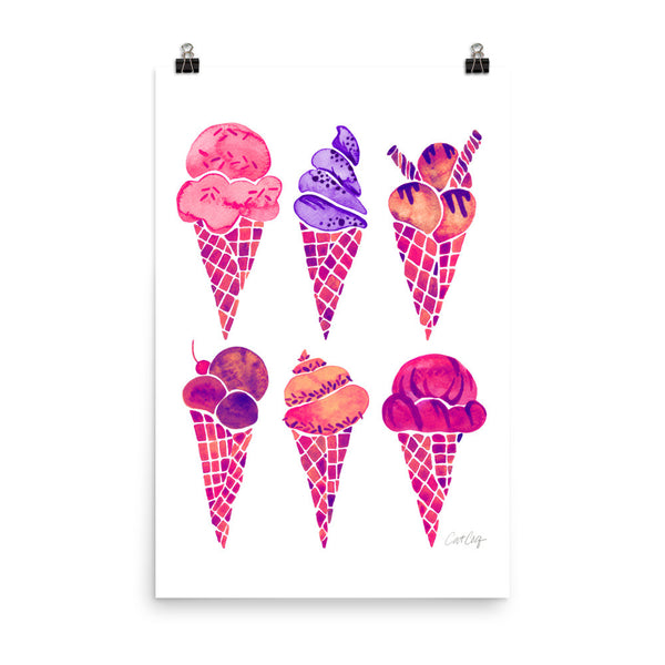 Ice Cream Cones – Fuchsia Palette • Art Print