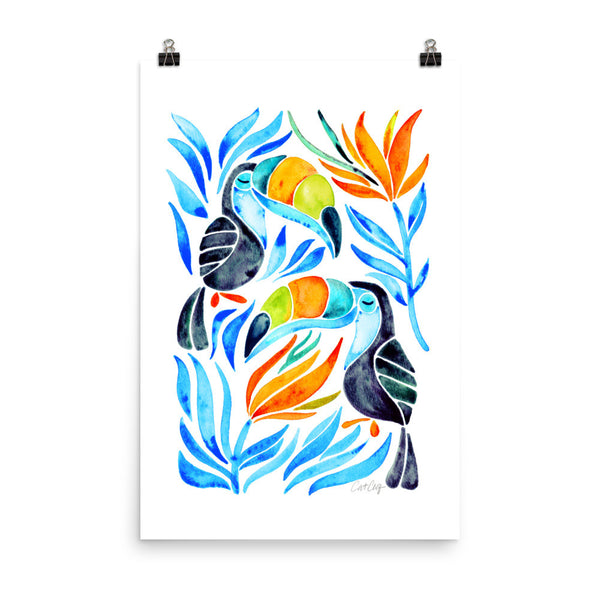 Tropical Toucans – Blue Leaves • Art Print