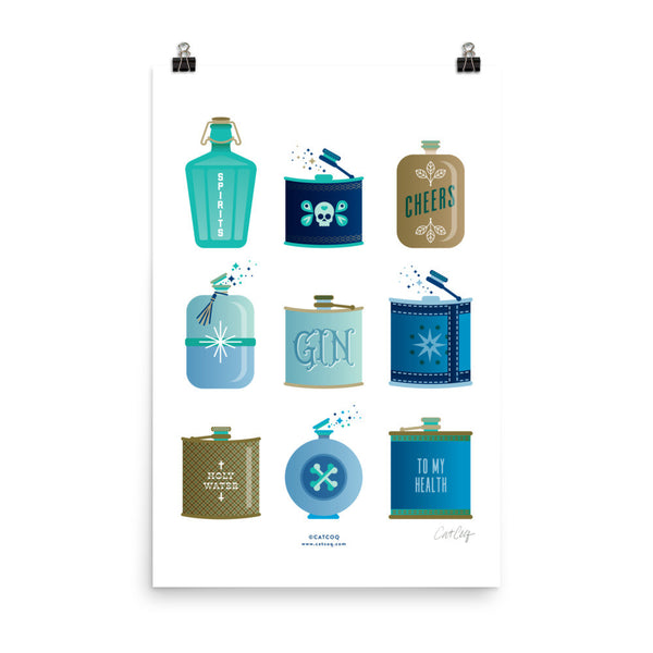 Flask Collection – Blue & Brown Palette • Art Print