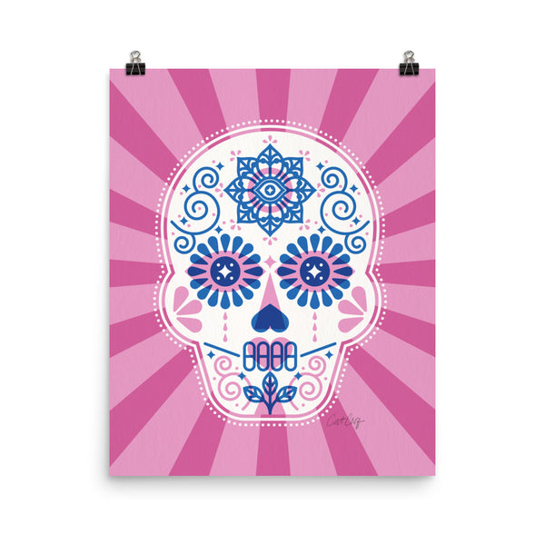 Día de Muertos – Mexican Sugar Skull – Periwinkle & Pink Palette • Art Print