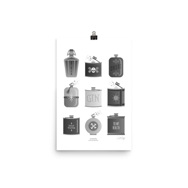 Flask Collection – Black & White Palette • Art Print