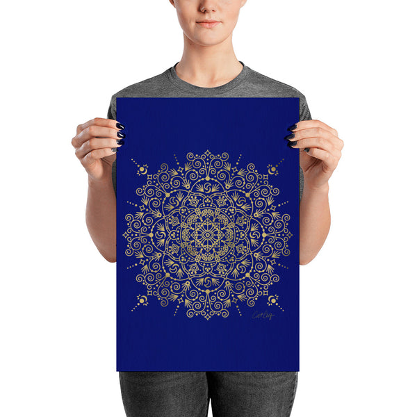 Moroccan Mandala – Gold on Navy • Art Print