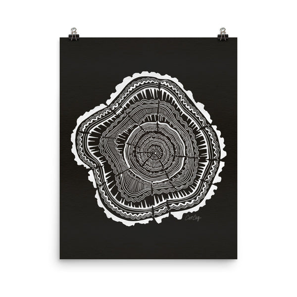 Tree Rings – White Ink on Black • Art Print
