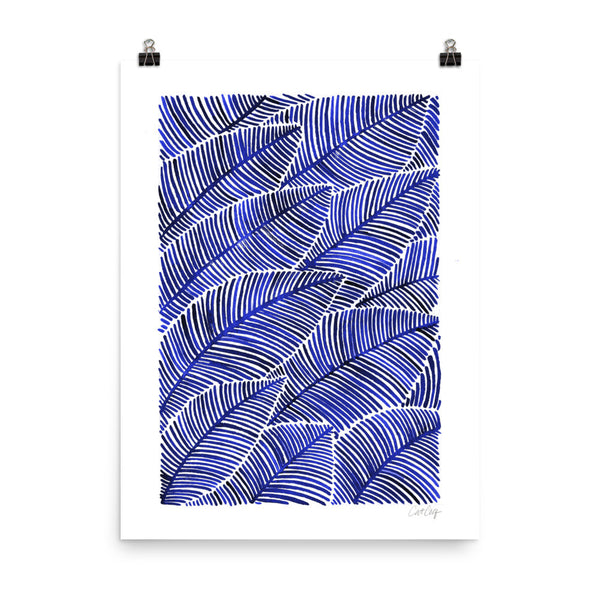 Tropical Leaves – Navy Palette  •  Art Print