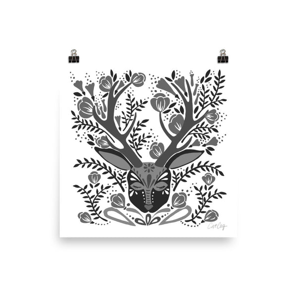 Floral Antlers – Black Palette • Art Print