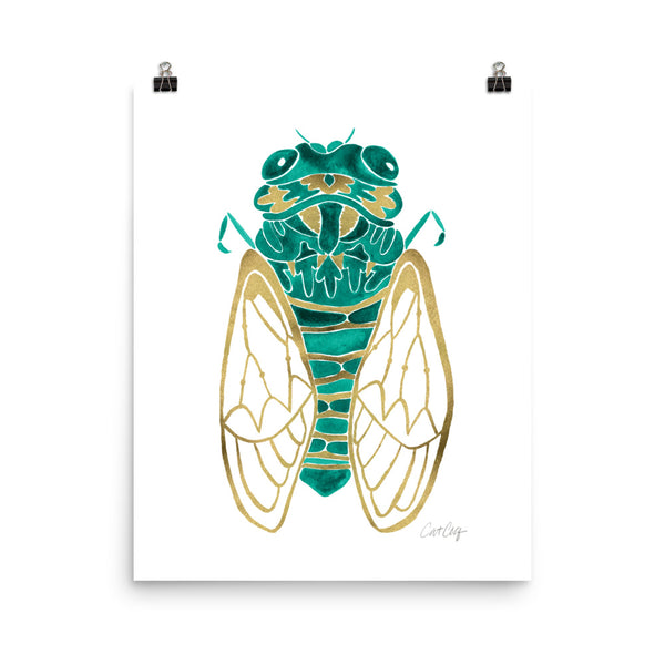 Cicada – Emerald & Gold Palette • Art Print