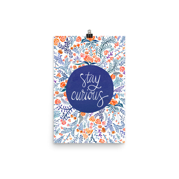 Stay Curious – Navy & Coral Palette • Art Print