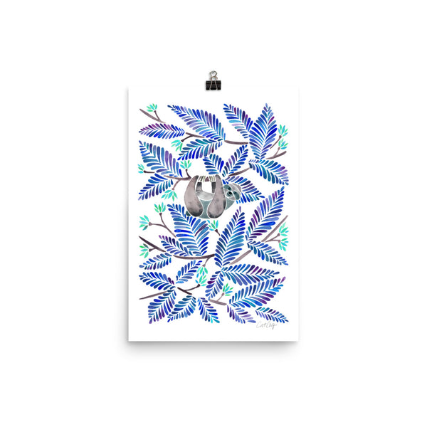 Happy Sloth – Tropical Blue Rainforest • Art Print