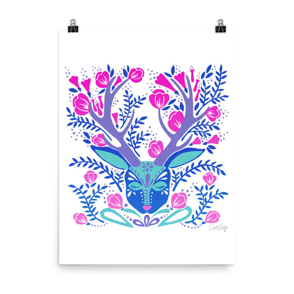 Floral Antlers – Indigo Palette • Art Print