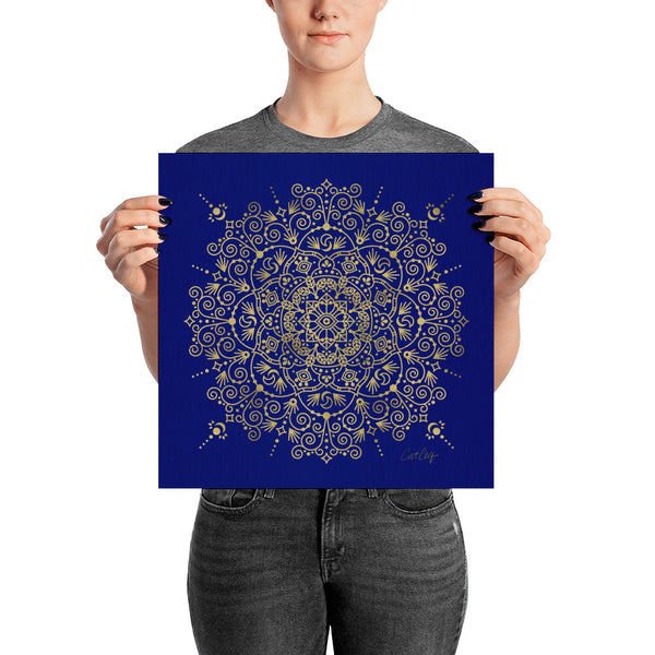 Moroccan Mandala – Gold on Navy • Art Print