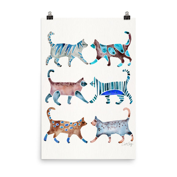 Cat Collection – Blue & Brown Palette • Art Print