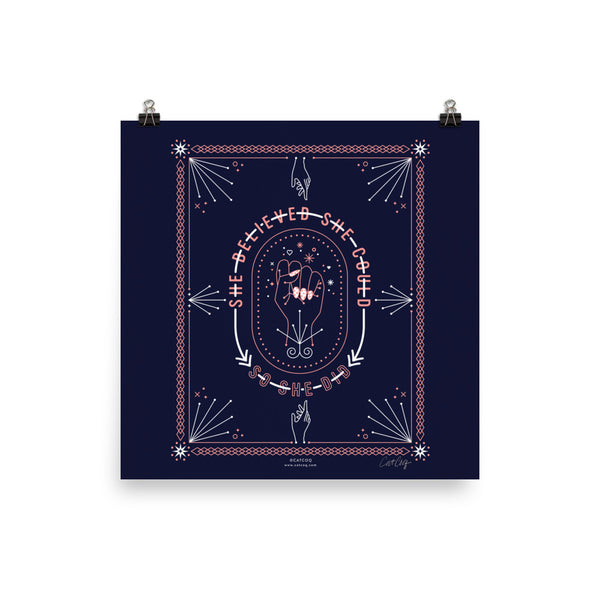 She Believed – Blush & Denim Palette • Art Print
