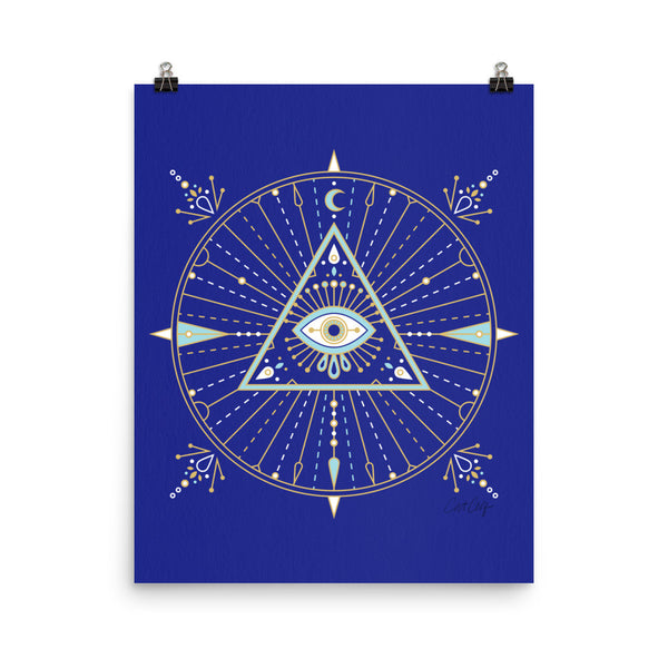 All-Seeing Eye Mandala – Navy Palette • Art Print