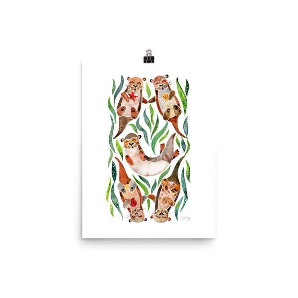 Five Otters – Green Seaweed • Art Print