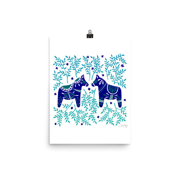 Swedish Dala Horses – Navy & Blue Palette • Art Print