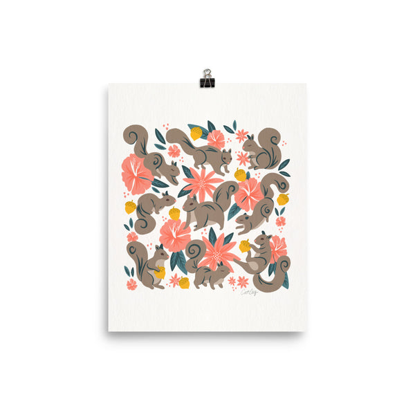 Squirrels & Blooms – Coral & Teal