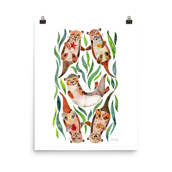 Five Otters – Green Seaweed • Art Print