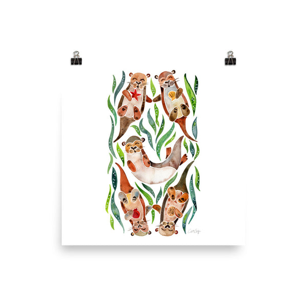 Five Otters – Green Seaweed • Art Print