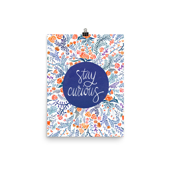 Stay Curious – Navy & Coral Palette • Art Print