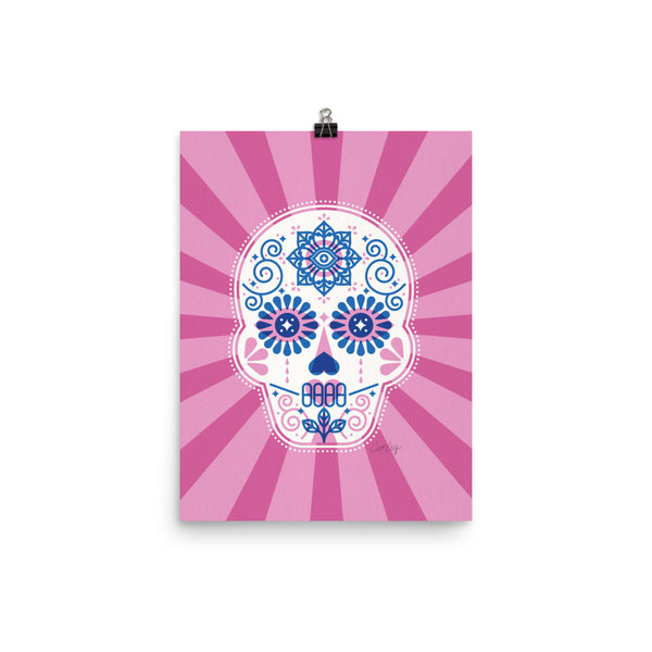 Día de Muertos – Mexican Sugar Skull – Periwinkle & Pink Palette • Art Print