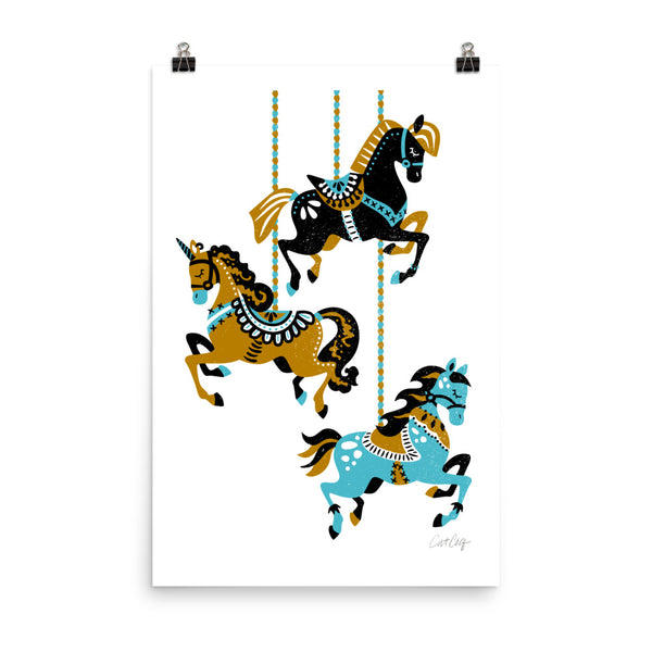 Carousel Horses - Mustard Blue