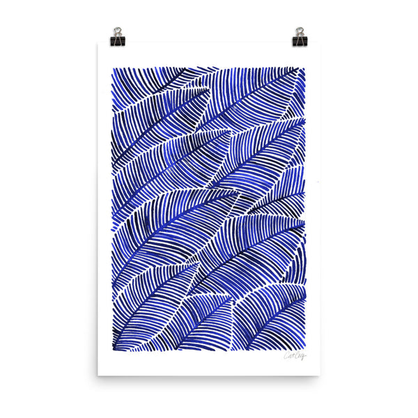Tropical Leaves – Navy Palette  •  Art Print