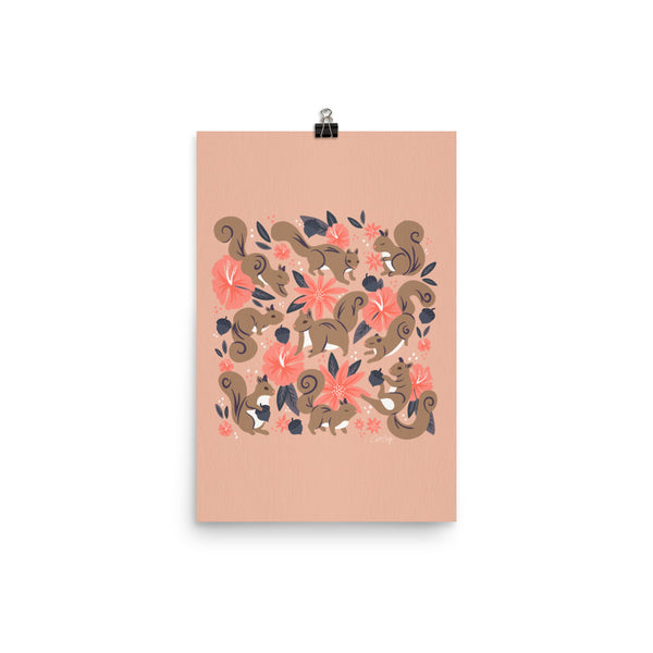Squirrels & Blooms – Peach & Tan