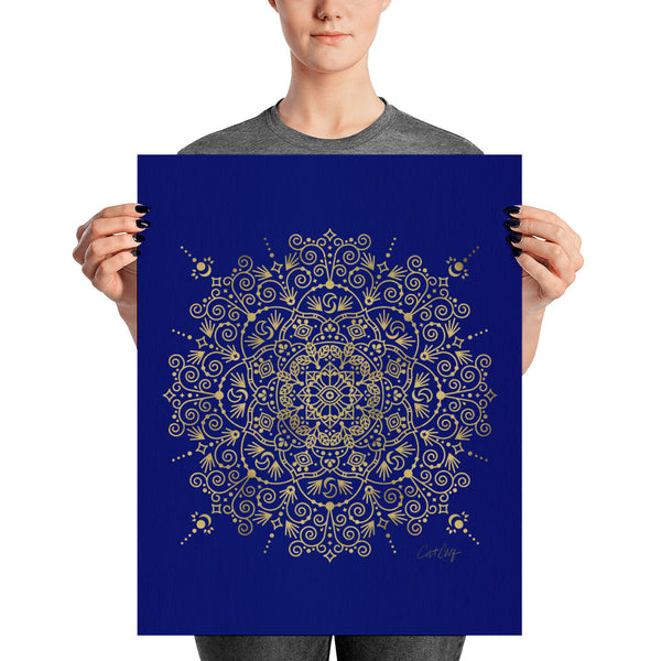 Moroccan Mandala – Gold on Navy • Art Print