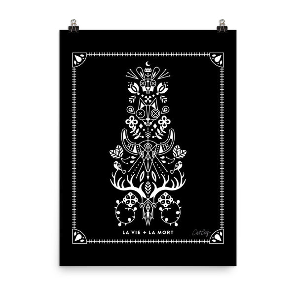 La Vie & La Mort – White Ink on Black Palette • Art Print