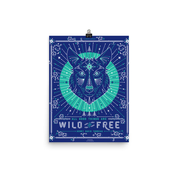 Wild & Free Wolf – Navy & Turquoise Palette  •  Art Print