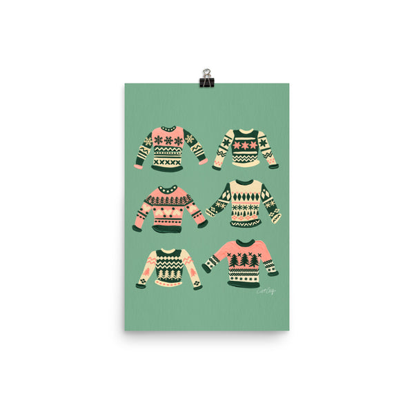 Christmas Sweaters -  Cream Green Pink