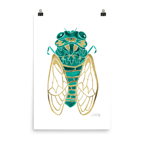 Cicada – Emerald & Gold Palette • Art Print