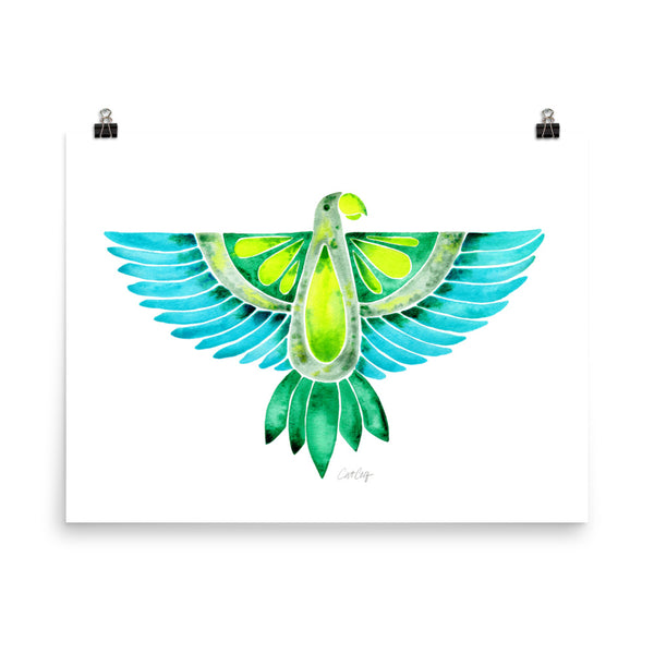 Parrot – Outstretched Wings in Blue/Green Palette • Art Print