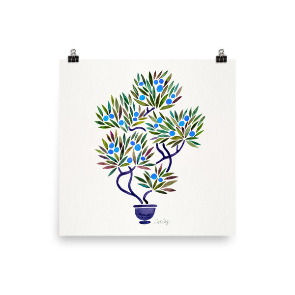 Bonsai Fruit Tree – Blue Palette • Art Print