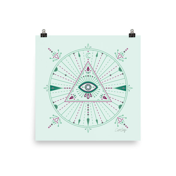 All-Seeing Eye Mandala – Mint Palette • Art Print