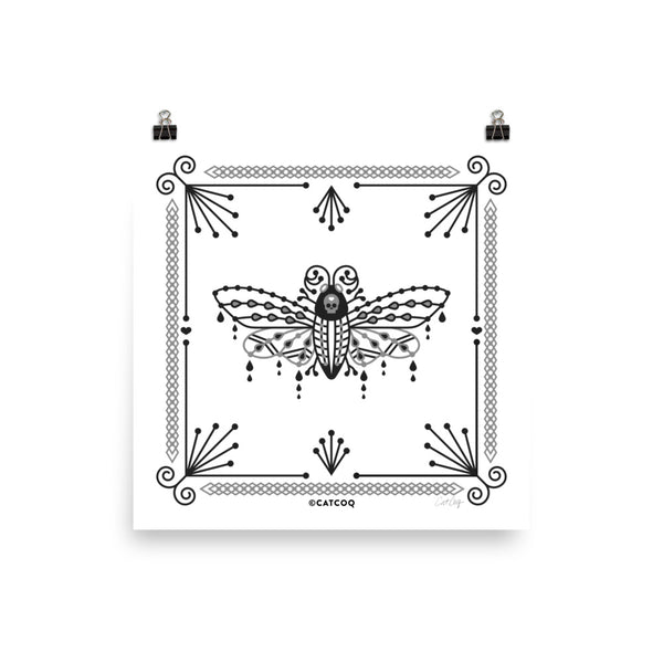 Death's Head Hawkmoth – Black & White Palette • Art Print