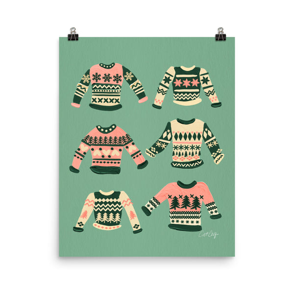 Christmas Sweaters -  Cream Green Pink