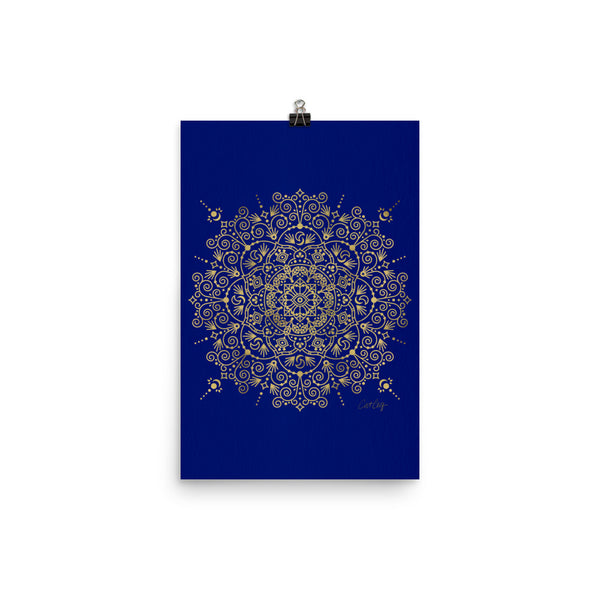Moroccan Mandala – Gold on Navy • Art Print